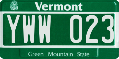 VT license plate YWW023