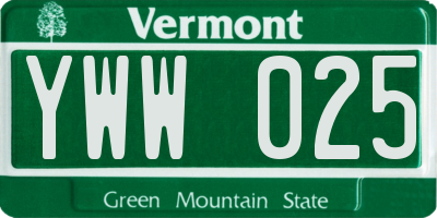 VT license plate YWW025