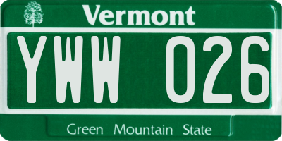 VT license plate YWW026