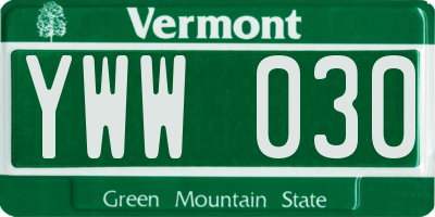 VT license plate YWW030