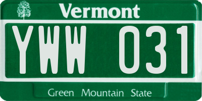 VT license plate YWW031