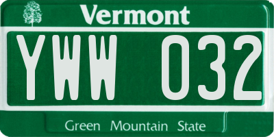 VT license plate YWW032