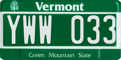 VT license plate YWW033