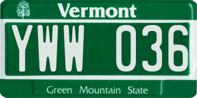 VT license plate YWW036