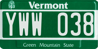 VT license plate YWW038