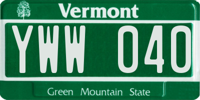 VT license plate YWW040