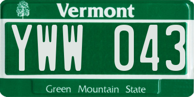VT license plate YWW043