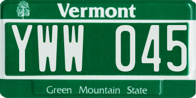 VT license plate YWW045