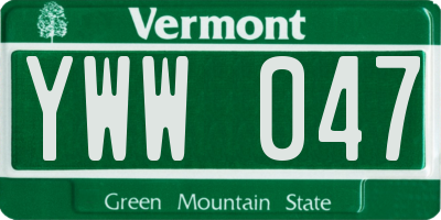 VT license plate YWW047
