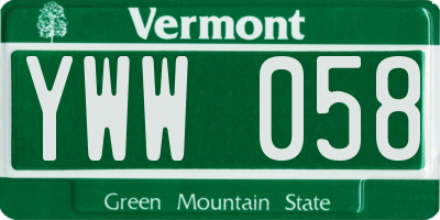 VT license plate YWW058