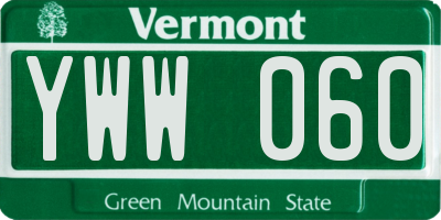VT license plate YWW060