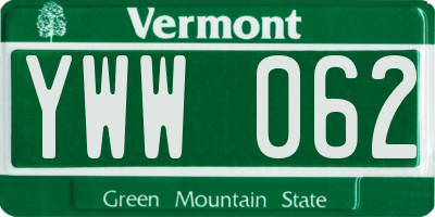 VT license plate YWW062