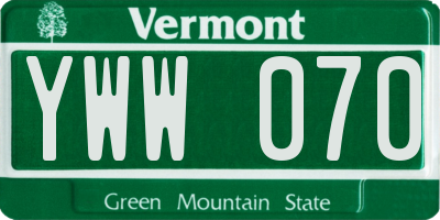 VT license plate YWW070