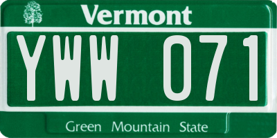 VT license plate YWW071