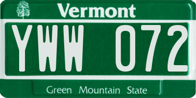 VT license plate YWW072