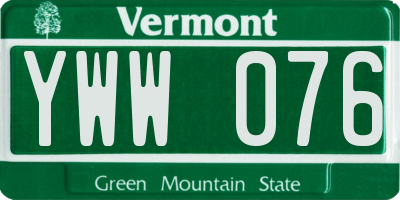 VT license plate YWW076