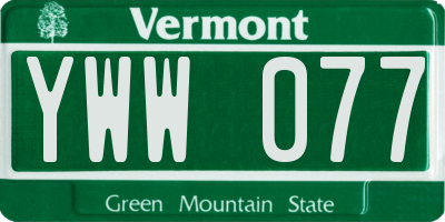 VT license plate YWW077