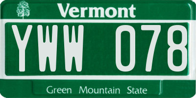 VT license plate YWW078