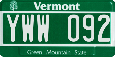 VT license plate YWW092
