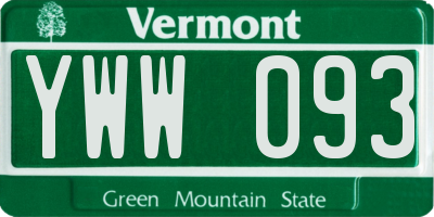 VT license plate YWW093