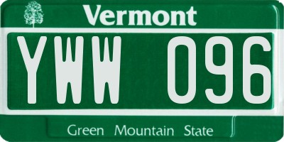 VT license plate YWW096