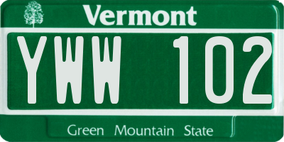 VT license plate YWW102