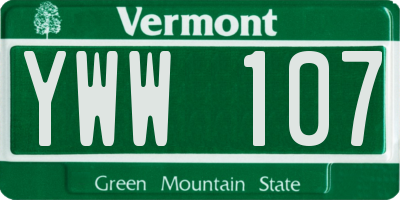 VT license plate YWW107