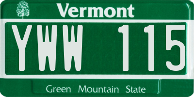 VT license plate YWW115