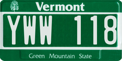 VT license plate YWW118
