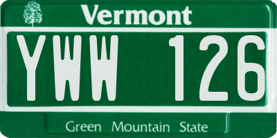 VT license plate YWW126
