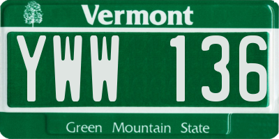 VT license plate YWW136