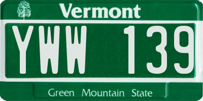 VT license plate YWW139