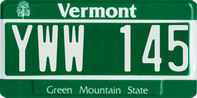 VT license plate YWW145