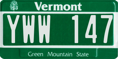 VT license plate YWW147