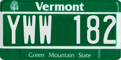 VT license plate YWW182