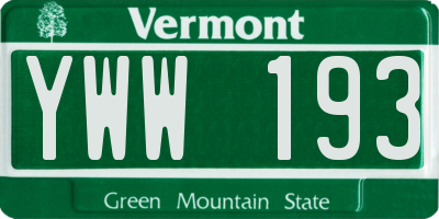 VT license plate YWW193