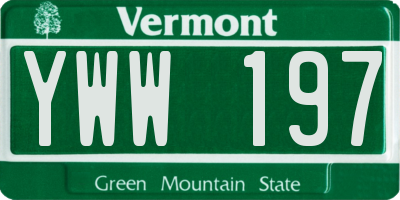 VT license plate YWW197