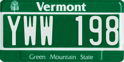 VT license plate YWW198