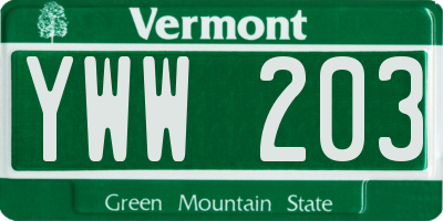 VT license plate YWW203