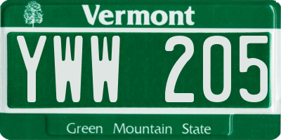 VT license plate YWW205