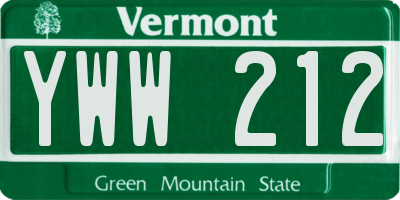 VT license plate YWW212