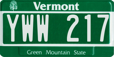 VT license plate YWW217