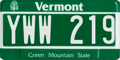 VT license plate YWW219