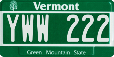 VT license plate YWW222