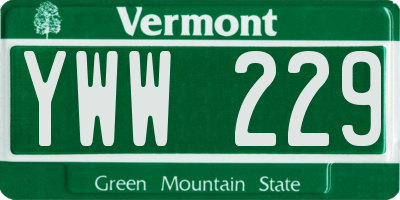 VT license plate YWW229