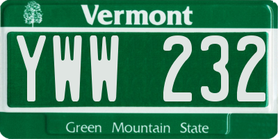 VT license plate YWW232