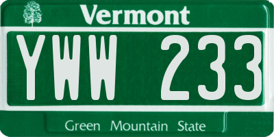 VT license plate YWW233