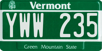 VT license plate YWW235