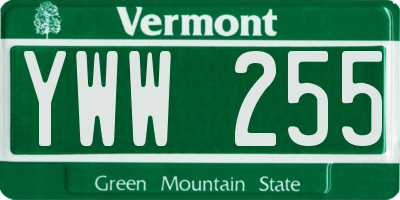 VT license plate YWW255