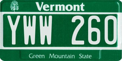 VT license plate YWW260